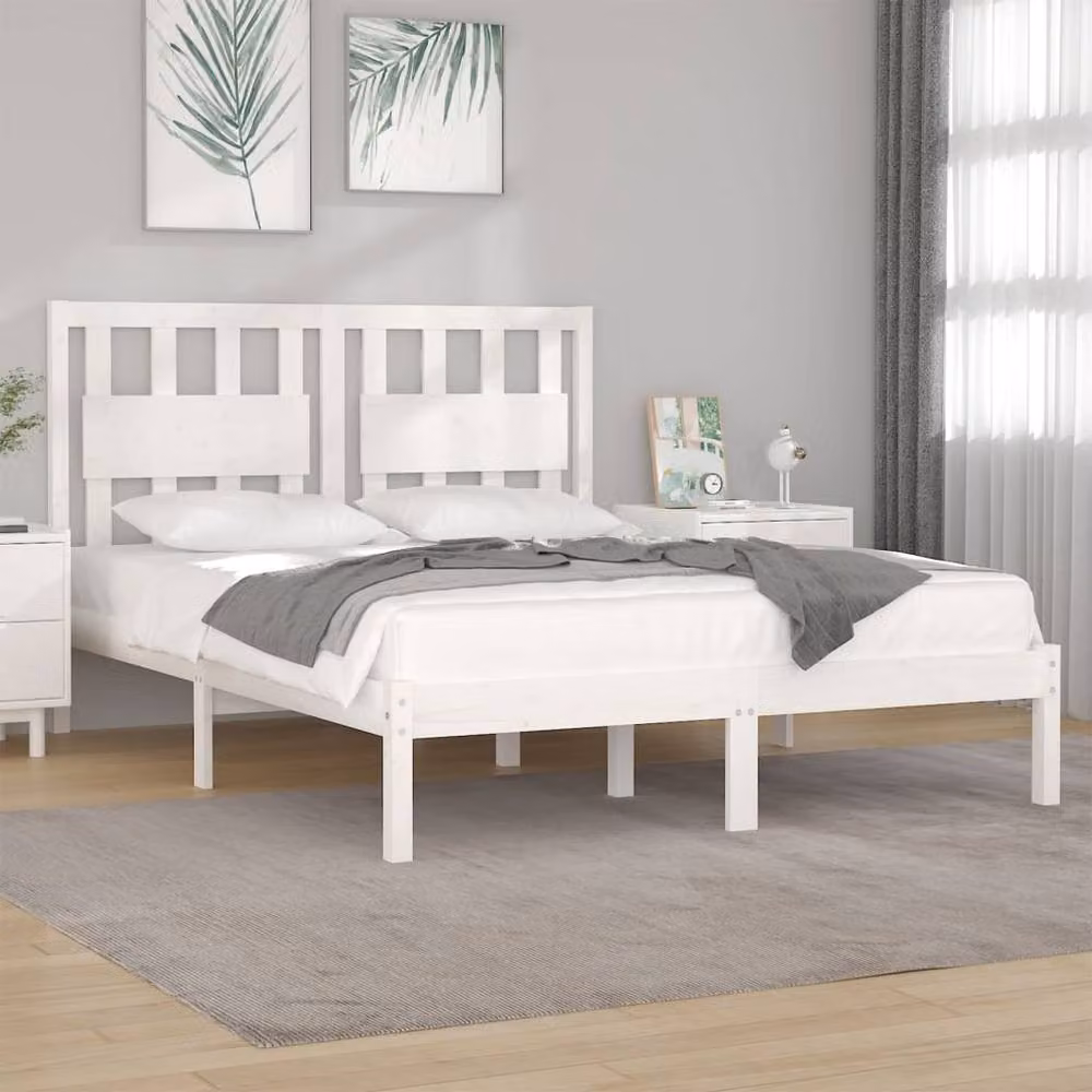 Berkfield Home Beautiful Bed Frame in White Solid Pine, W/D/H: 160 x 200 x 165.5 cm – 2