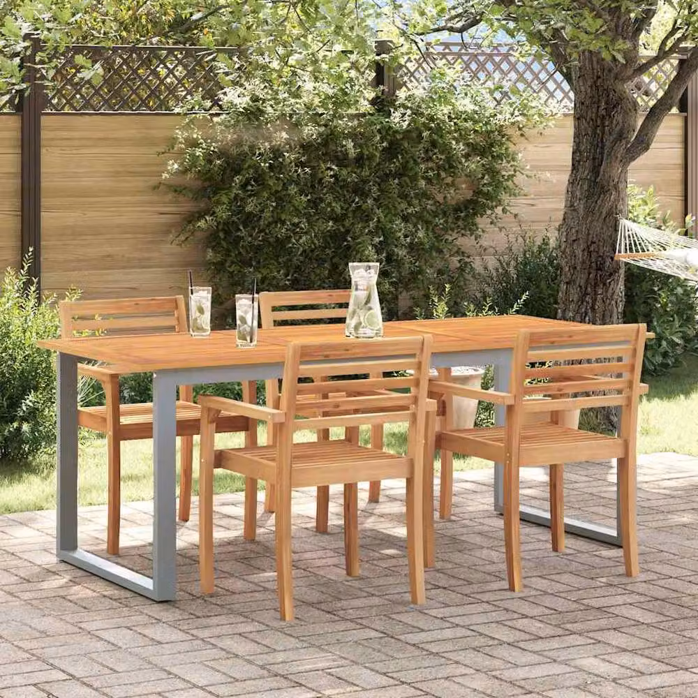 Berkfield Home Grey Extendable Outdoor Dining Table with Acacia Wood and Powder Coated Steel, W: 160 cm, D: 80 cm, H: 75 cm – 2