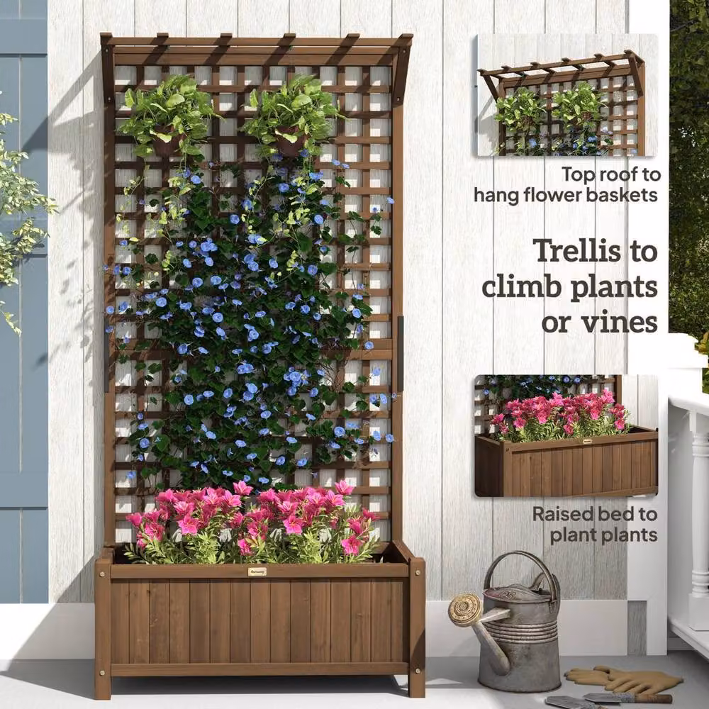 Kelvenix Brown Wooden Raised Bed Planter with Trellis for Climbing Plants, W/D/H: 183 x 90 x 45 cm – 5