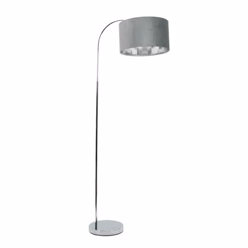 ValueLights Curva Arc Floor Lamp in Chrome with Grey Velvet and Chrome Inner Shade, H 150 cm x W 35 cm x D 35 cm