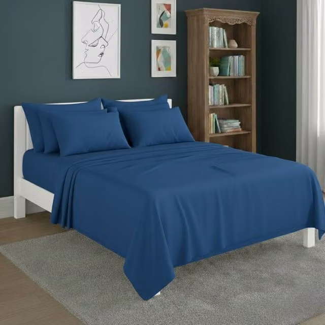 Snug City Plain Mid Blue Poly Cotton Easy Care Fitted Sheet and Matching Pillowcase Set, Double, W: 140 cm, L: 200 cm – 1