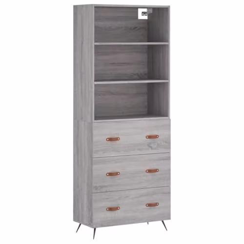 vidaXL Modern Grey Sonoma Highboard with Internal Shelves and Doors, W/D/H: 69.5 x 34 x 180 cm