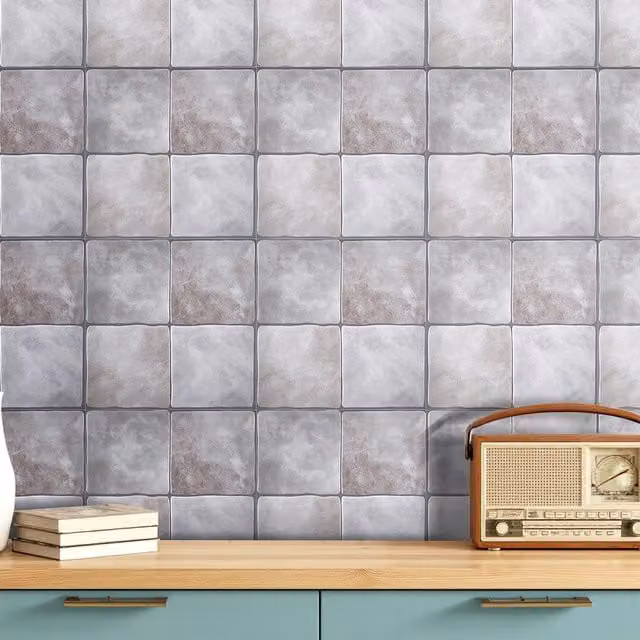 Livingandhome Set of 10 Self Adhesive 3D Geometric Square Tile Wallpaper Stickers, Grey, W/D/H: 23 x 23 x 23 cm