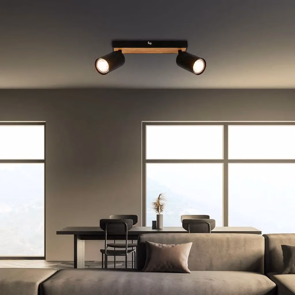 Briloner Adjustable LED Ceiling Spotbar in Black and Wood, 2 x GU10, 25.5 cm – 4