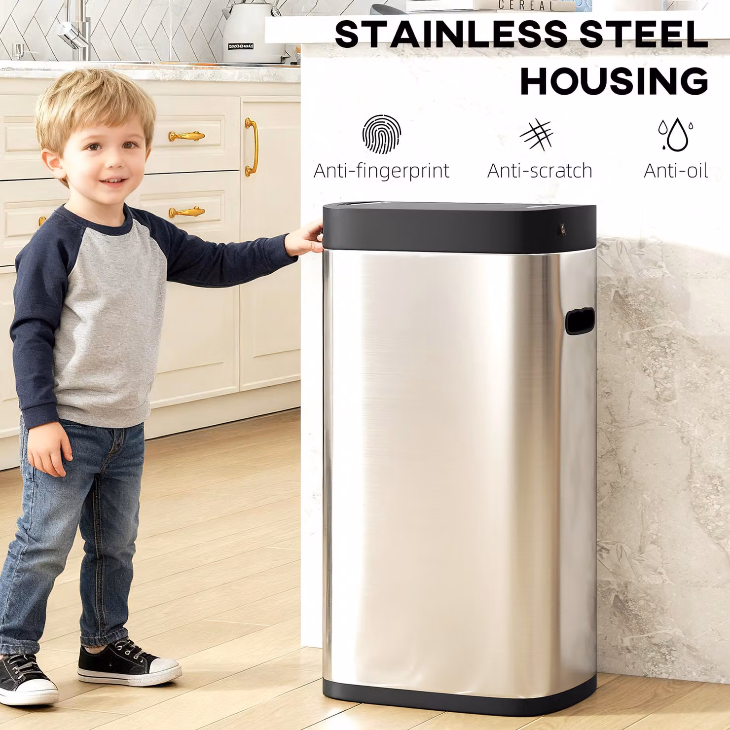 HOMCOM 50L Automatic Sensor Bin in Silver Stainless Steel with Manual Override – 6