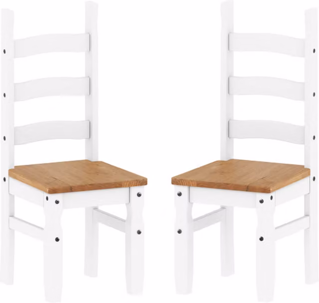 Mercers Furniture Corona Pair of Dining Chairs in Distressed White Waxed Solid Mexican Pine