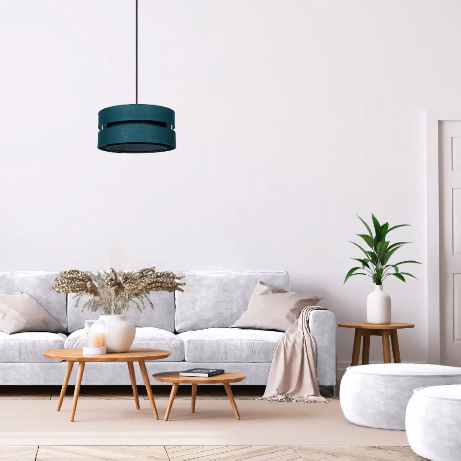 Happy Homewares Contemporary Triple Tier Linen Fabric Ceiling Pendant Light Shade in Dark Green, Diameter: 25.4 cm – 5