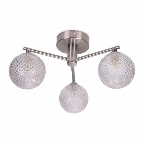 ValueLights Elle 3 Way Brushed Chrome Ceiling Light with Glass Shades, IP44 Rated for Bathroom and Hallway Use, Silver