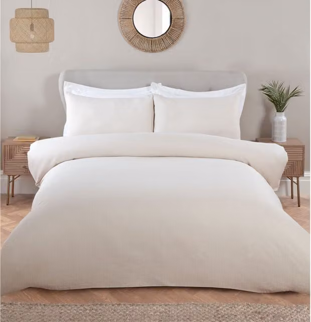 My Home Malvern Waffle Duvet Cover Set, Beige, 200 x 200 cm