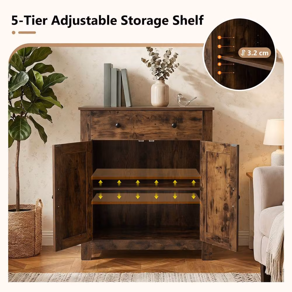 Gymax Farmhouse Buffet Sideboard Cabinet with 5-Tier Adjustable Shelf in Brown – 4
