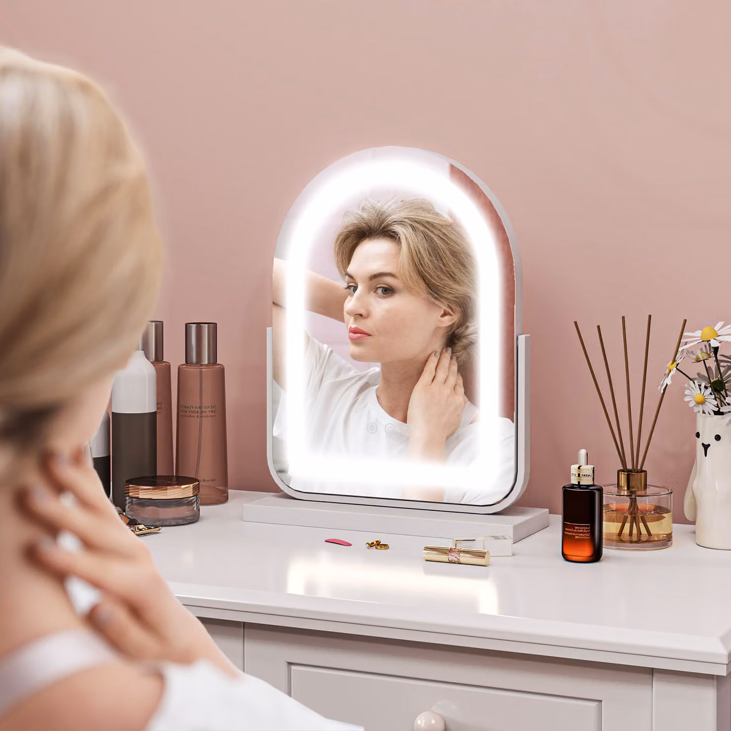 HOMCOM LED Vanity Mirror with 3 Colour Lighting, 360 Degree Rotation and Touch Screen, White, W: 33 cm, H: 44.5 cm – 2