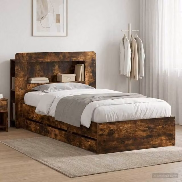 Berkfield Home Modern Bed Frame with Storage Drawers in Smoked Oak Brown, W/D/H: 90 x 190 cm