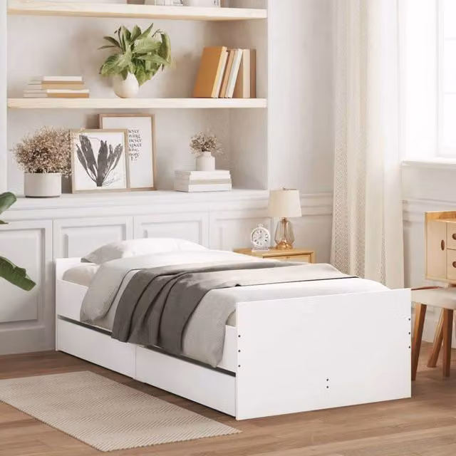 Berkfield Home Modern Bed Frame with Drawers, White, W/D/H: 100 x 200 cm – 1