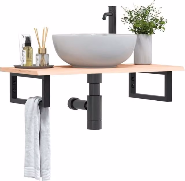 Berkfield Home Wall Mounted Basin Shelf in Brown Oak and Steel – 1