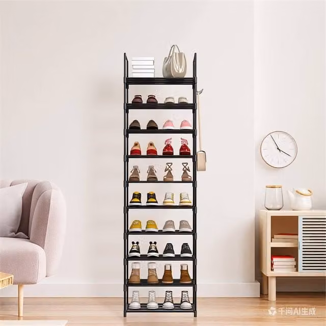 VOGREX 10 Tier Slim Freestanding Tall Shoe Rack Storage Organiser in Black – 1