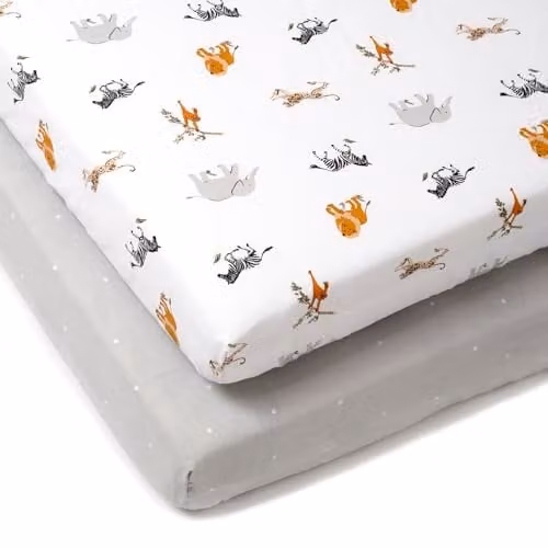 Clair de Lune Jungle Dream 2 Pack Cotton Fitted Cot Bed Sheets, Multicolour, W: 70 cm, D: 140 cm