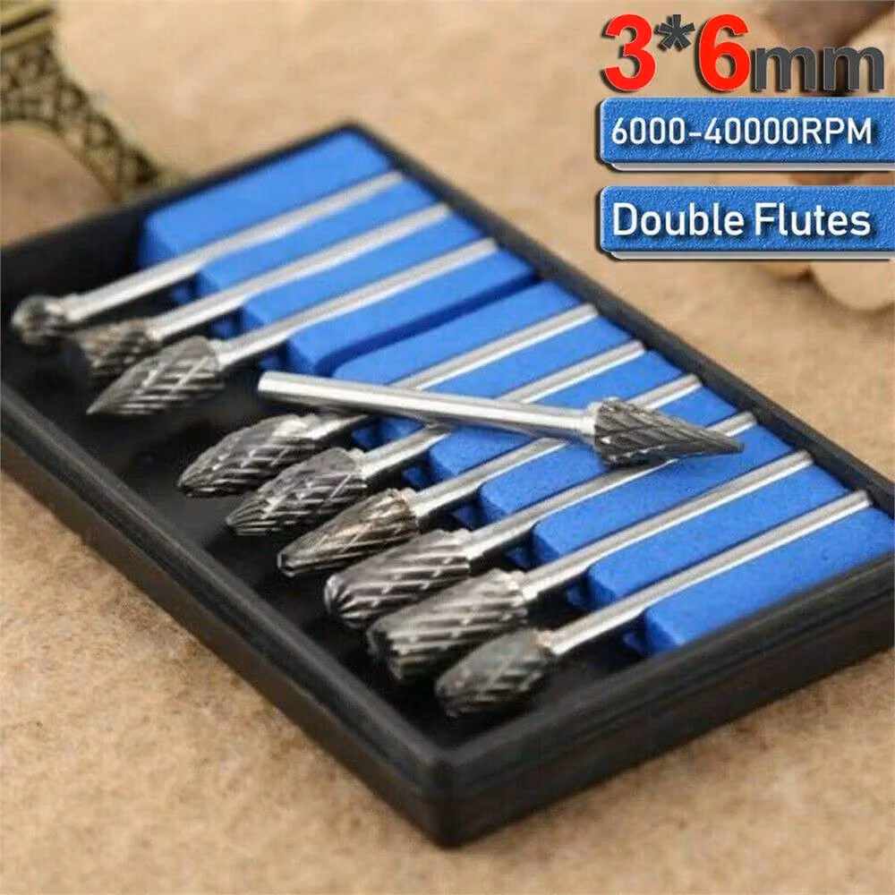 Nordara 10-Piece Double Cut Tungsten Carbide Rotary Burrs in Silver, 3 x 6 mm – 3