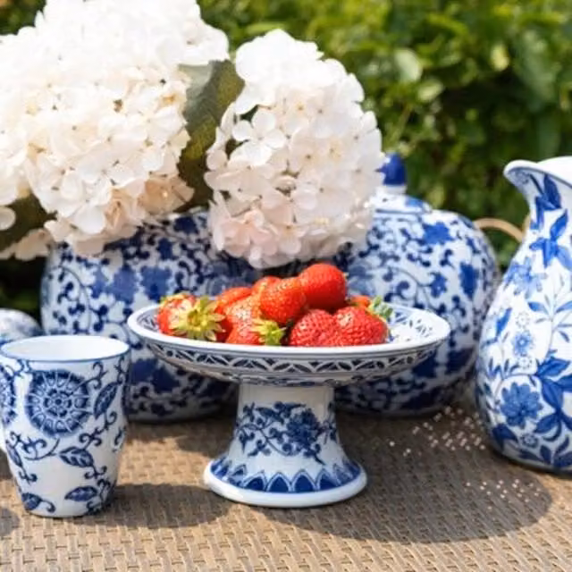 Madison & Mayfair Blue and White Floral Ceramic Round Cake Stand – 2