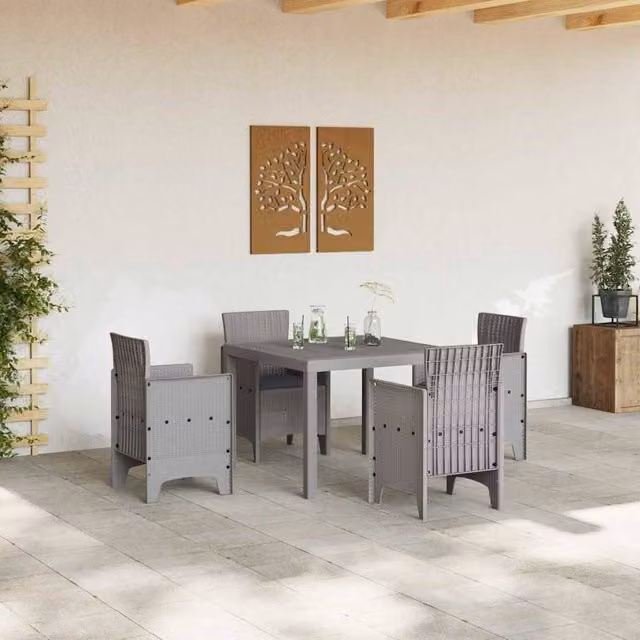 Berkfield Home Modern 5 Piece Garden Dining Set with Light Grey Cushions and Poly Rattan – 1