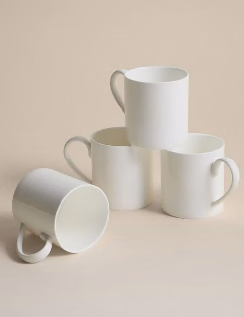 M&S Set of 4 Clarendon Bone China Mugs in White