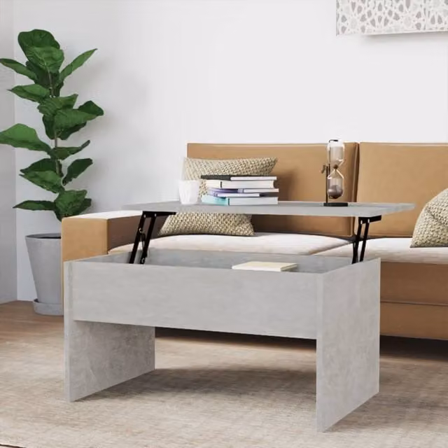 Berkfield Home Modern Rectangular Coffee Table in Grey with Lift Mechanism, W: 80 cm, D: 50.5 cm, H: 41.5 cm