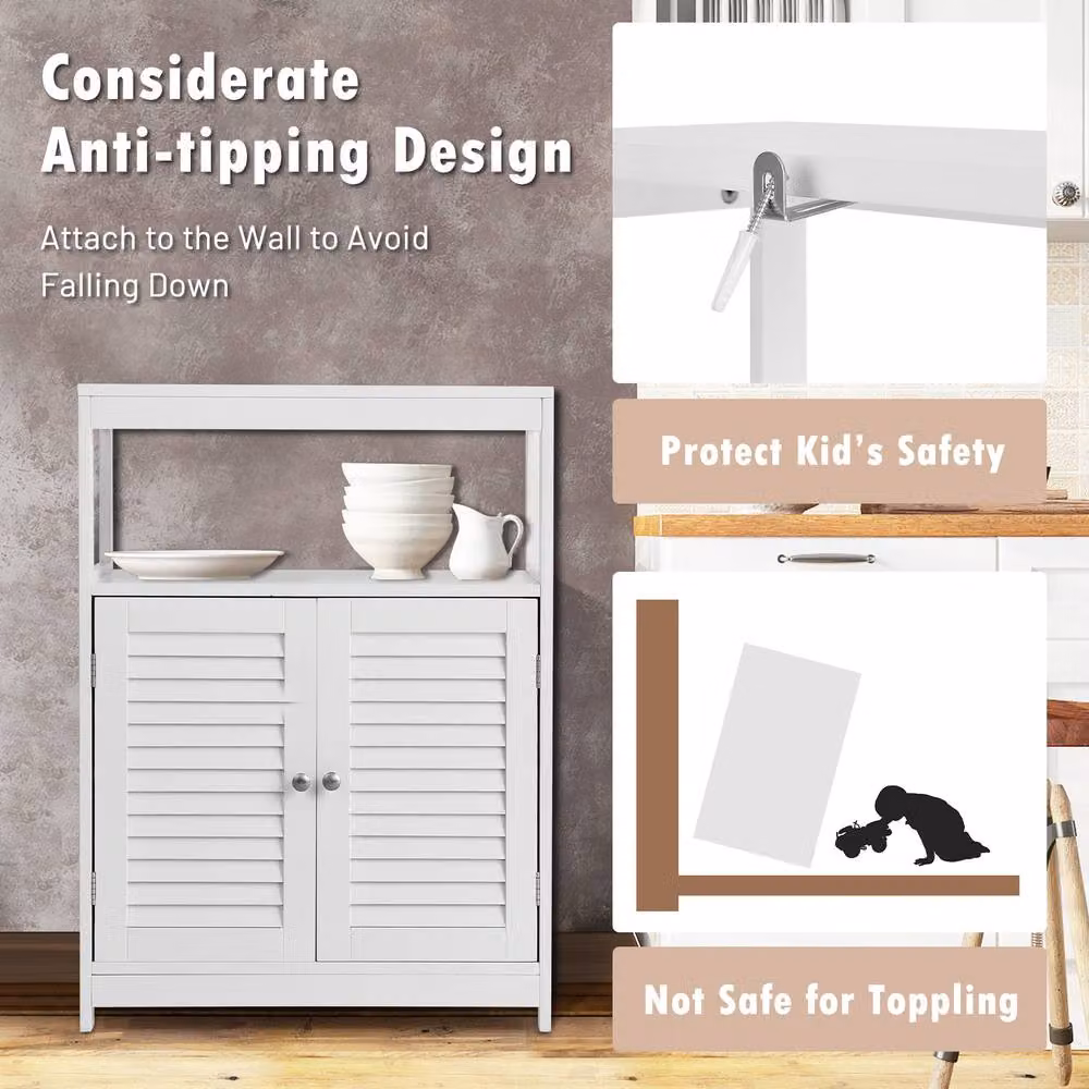 Gymax Freestanding White Bathroom Cabinet with Roll Shutter Doors and Internal Shelves – 2