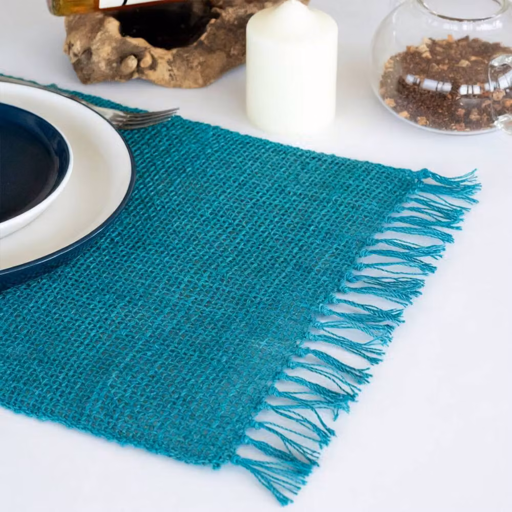 KDMD Handcrafted Seagrass Fringe Placemat in Turquoise – 3