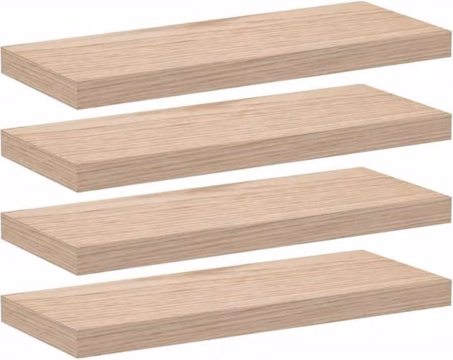 Berkfield Home Floating Shelves, 4 Piece Set in Beige Oak, W/D/H: 60 x 23.5 x 4 cm