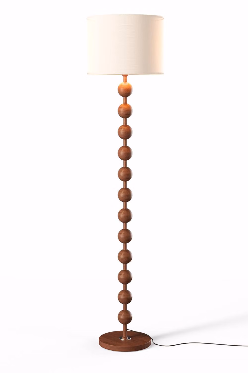 Garden Sanctuary Modern Chinese Floor Lamp with Brown Wood Base and White Fabric Shade – 3