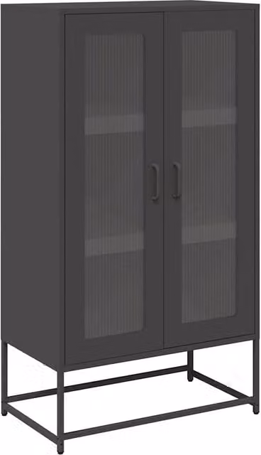 Berkfield Home Modern Black Steel Highboard with Glass Doors, W/D/H: 68 x 39 x 123 cm – 1