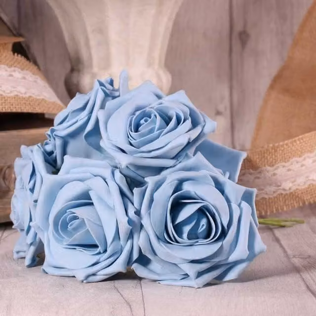 Kingsbury Gifts Bunch of 5 Foam Open Tea Roses in China Blue