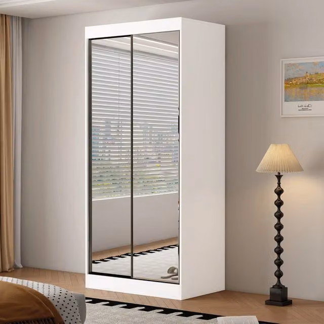 KDMD Oracle White Modern Sliding Door Wardrobe with Full Mirrors, Width: 100 cm