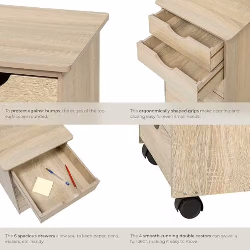 tectake Childrens 6 Drawer Chest of Drawers with Castors in Oak – 3