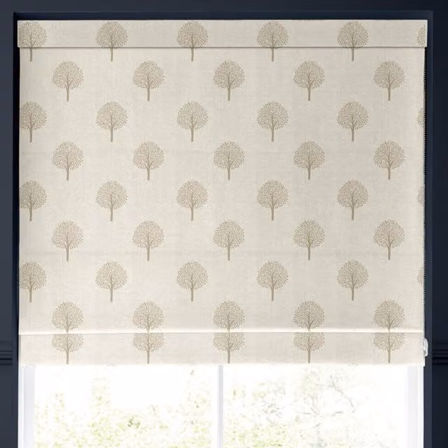 Emily Bond Yew Tree Made to Measure Blackout Roman Blind in Beige Floral Linen