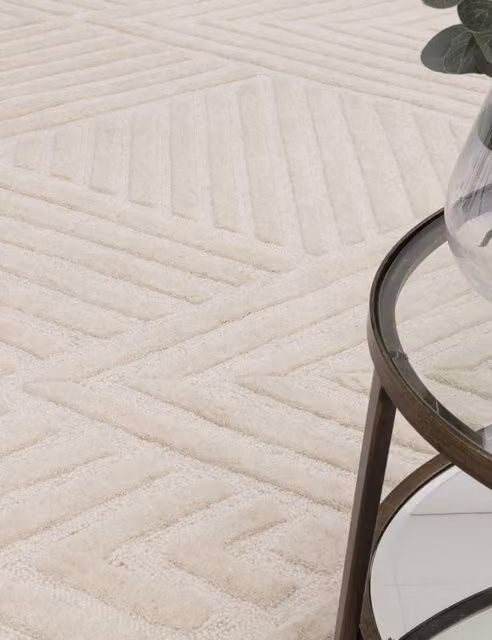 Asiatic Hague Hand-Tufted Wool Rug in White and Ivory with Herringbone Pattern