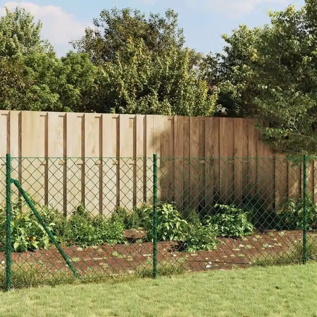 Berkfield Home Green PVC Coated Steel Chain Link Fence, W: 1 m, L: 10 m