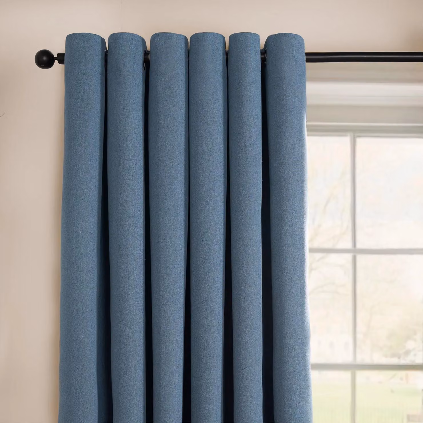 OHS Woven Texture Pair of Blue Blackout Eyelet Curtains, Width: 229 cm, Drop: 229 cm – 2