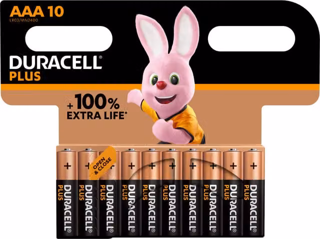 Duracell Plus AAA Micro Alkaline Batteries, Pack of 10