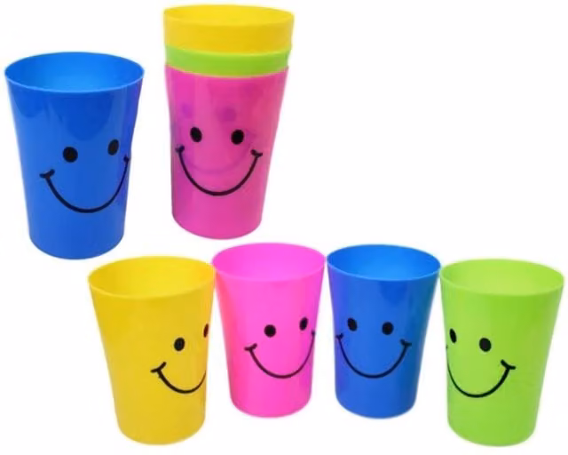 KDMD Childrens Smiley Face Plastic Tumbler Drinking Cups, 4 Pack, Multicolour – 1