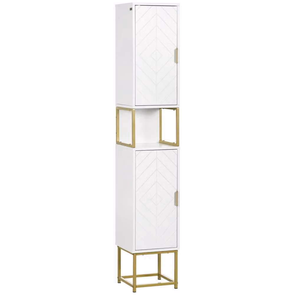 Wyld Haus Kacoel Tall Narrow Bathroom Storage Cabinet in White with Gold Tone Steel Base – 2