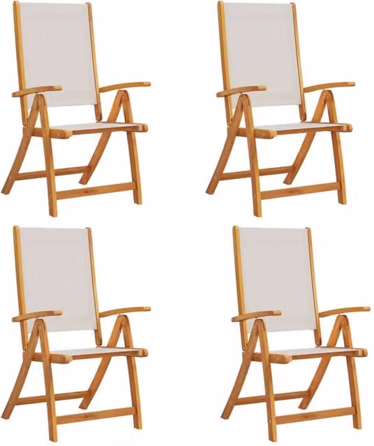 Berkfield Home Set of 4 Folding Garden Chairs in Brown Acacia Wood and Textilene