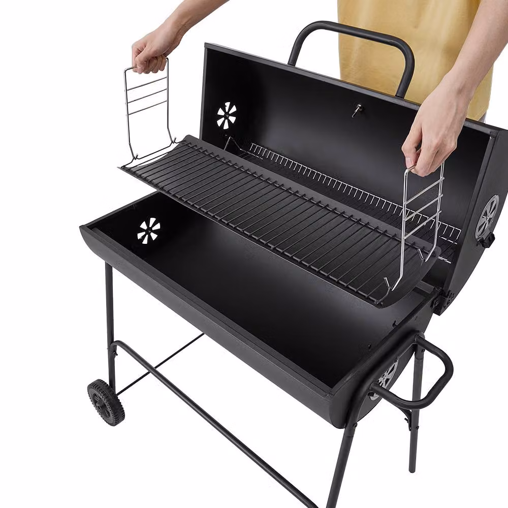 Living and Home Steel Charcoal Garden Grill with Wheels in Black, W/D/H: 79 x 68 x 90 cm – 6