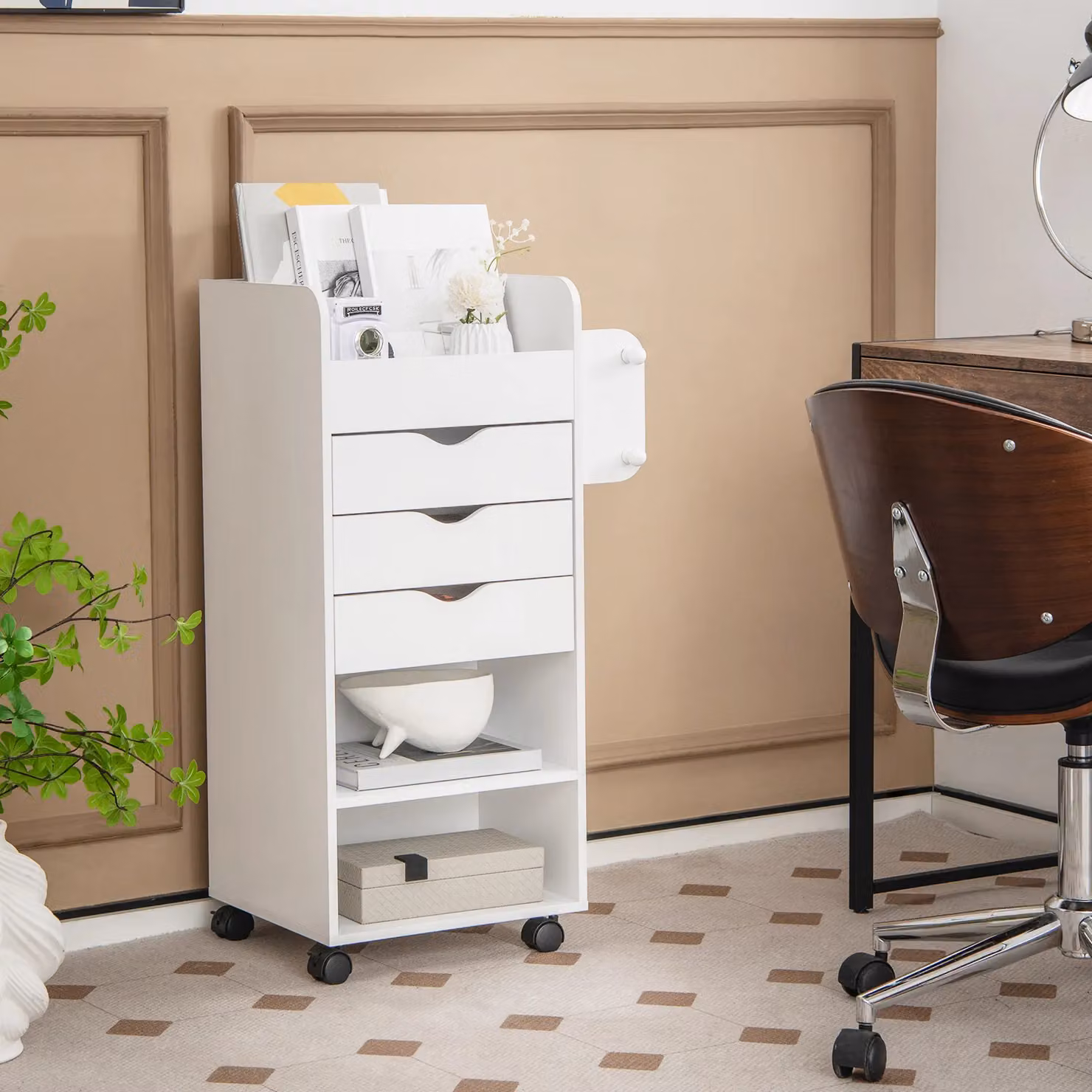 Gymax Rolling File Storage and Craft Utility Cart with 3 Drawers and Dowel Rods in White – 5