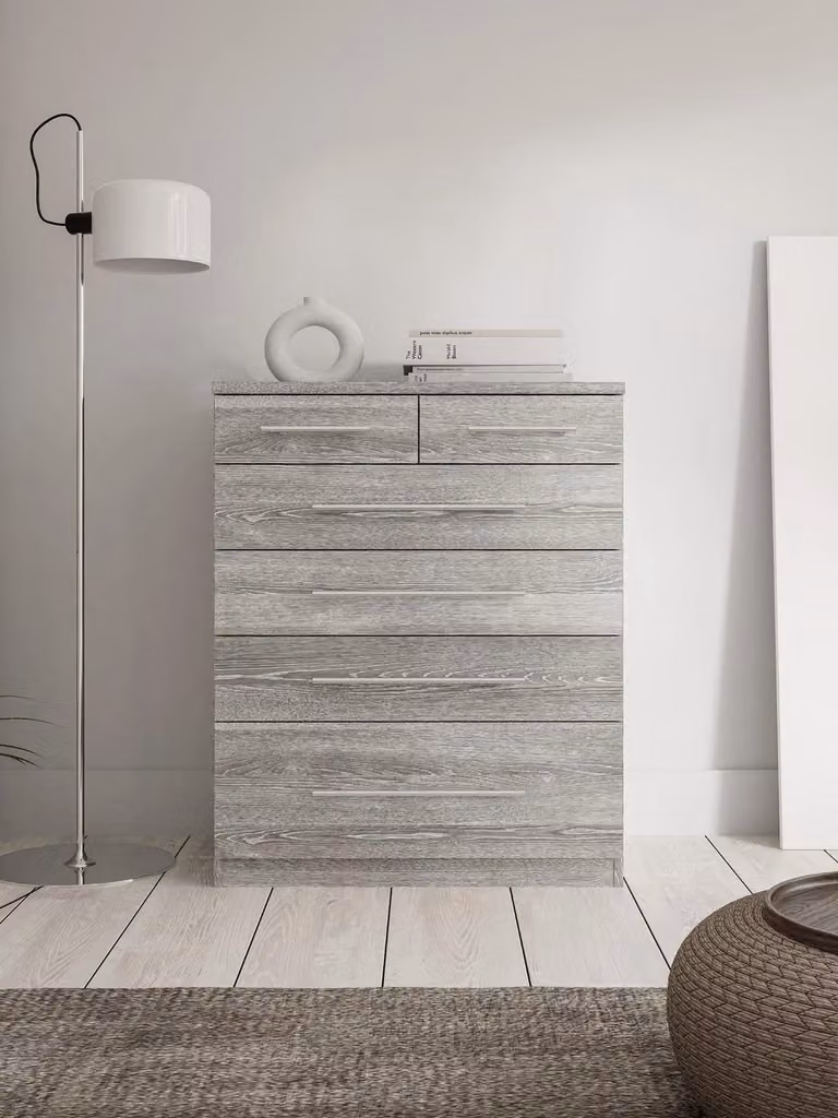 Prague Grey Chest of Drawers with 4 Large and 2 Small Drawers for Bedroom Storage