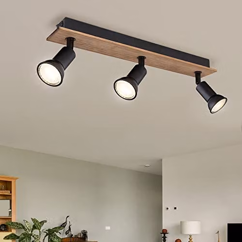 Globo Lighting Industrial Ceiling Spotlight Bar in Brown and Black with Wood and Metal, 3x GU10, W: 40 cm – 2