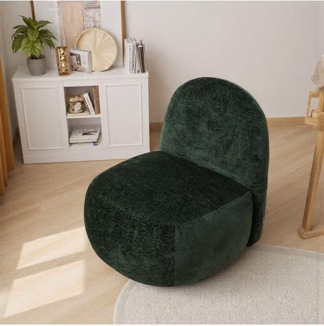 Living and Home Dark Green Modern Chenille Upholstered Lounge Chair with Armrests – 1