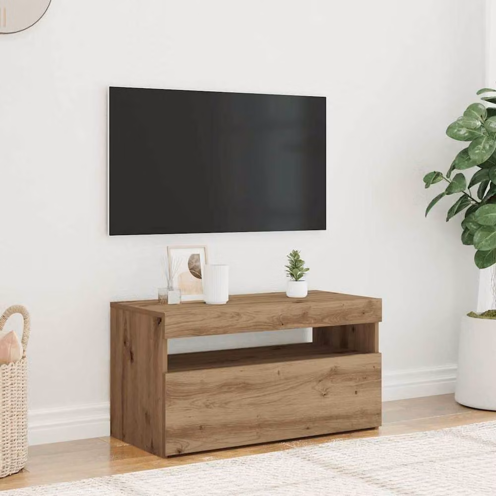 Berkfield Home Artisan Oak TV Cabinet with LED Lights in Brown, W/D/H: 75 x 35 x 40 cm – 2