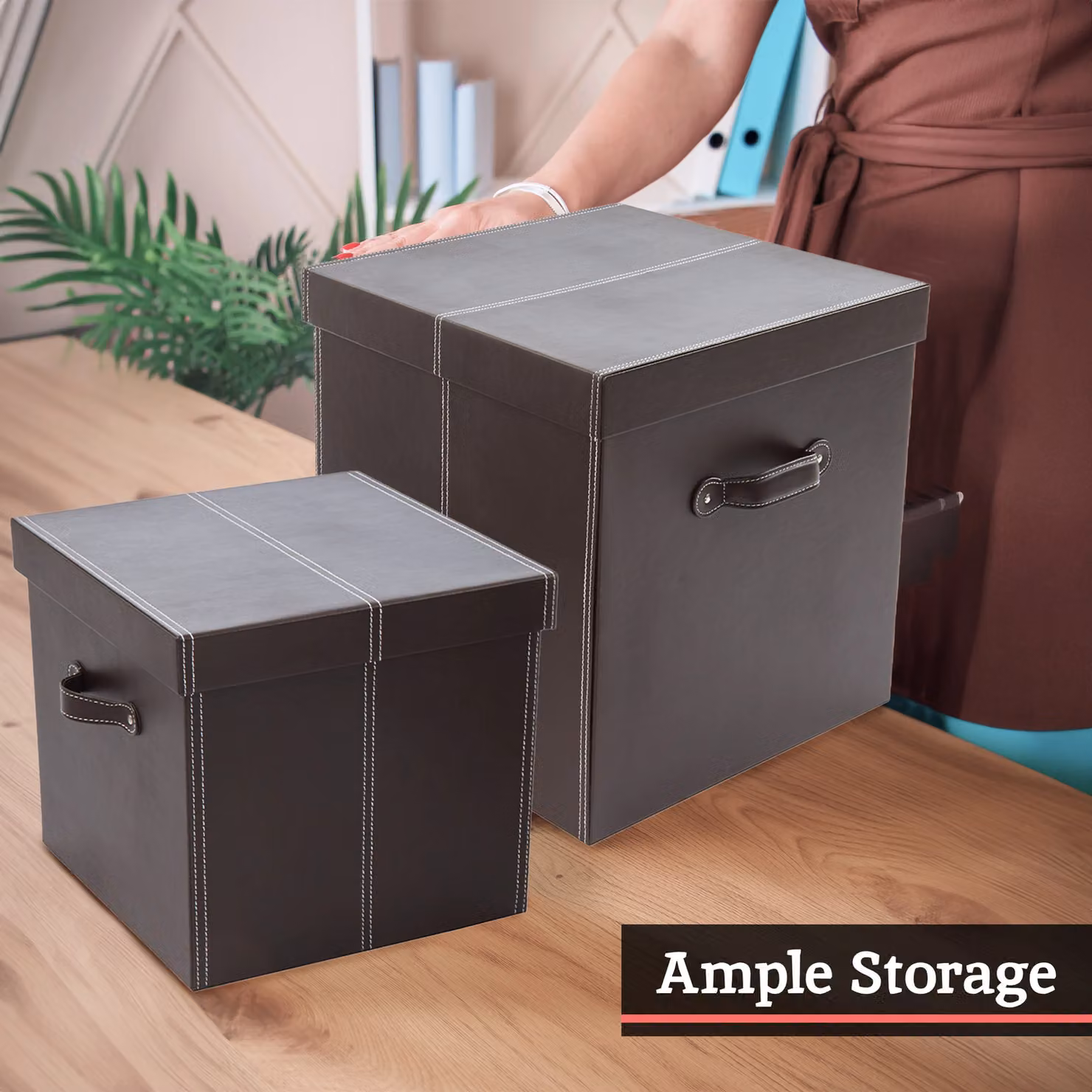 Orsina Set of Three Brown Faux Leather Storage Boxes – 2