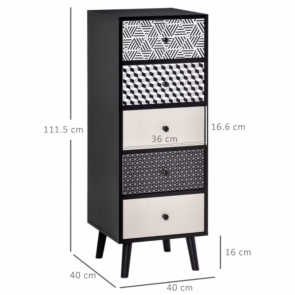 STILVORA Modern 5 Drawer Chest of Drawers with Geometric Design in Matt Black – 3