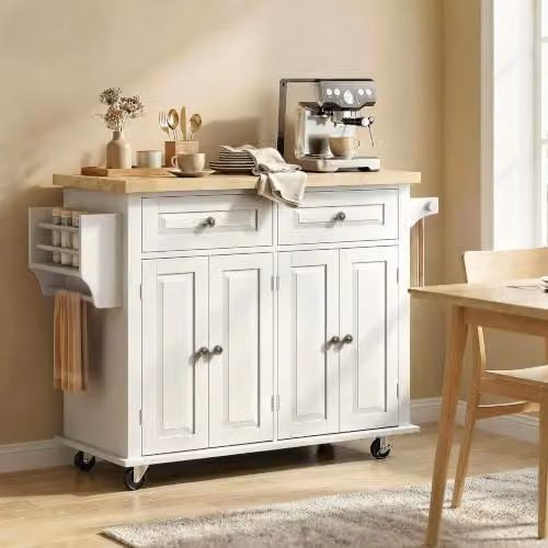 HOMCOM Rolling Kitchen Island Storage Trolley in White with Castors, W/D/H: 82.5 x 44.5 x 111 cm – 6
